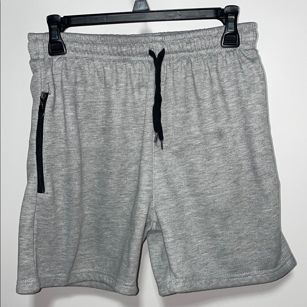 Gray Athletic Shorts with Elastic Waistband and Heathered Texture